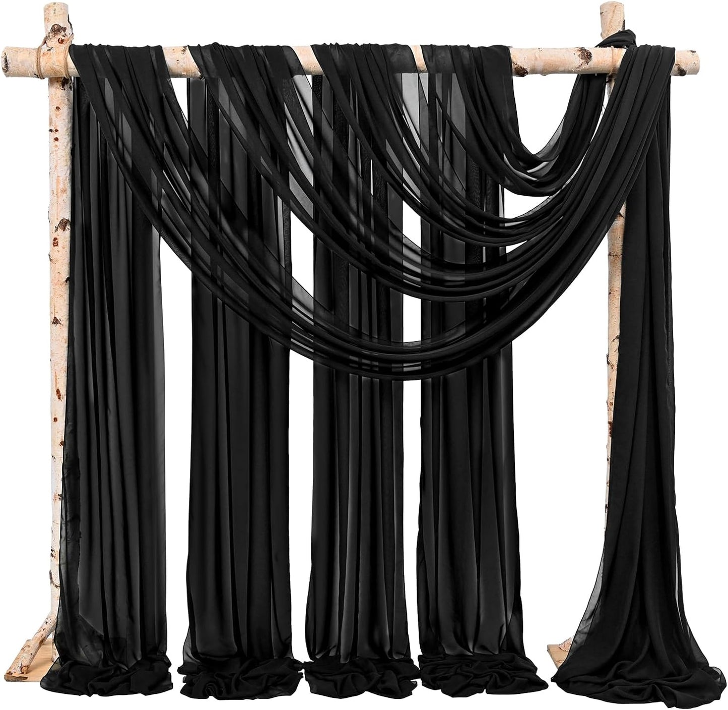 Backdrop Chiffon Curtains 20' x 20' Ft - BLACK - 4 Panels Chiffon Backdrop Curtain Sheer Curtains Wedding Arch Draping Fabric for Parties