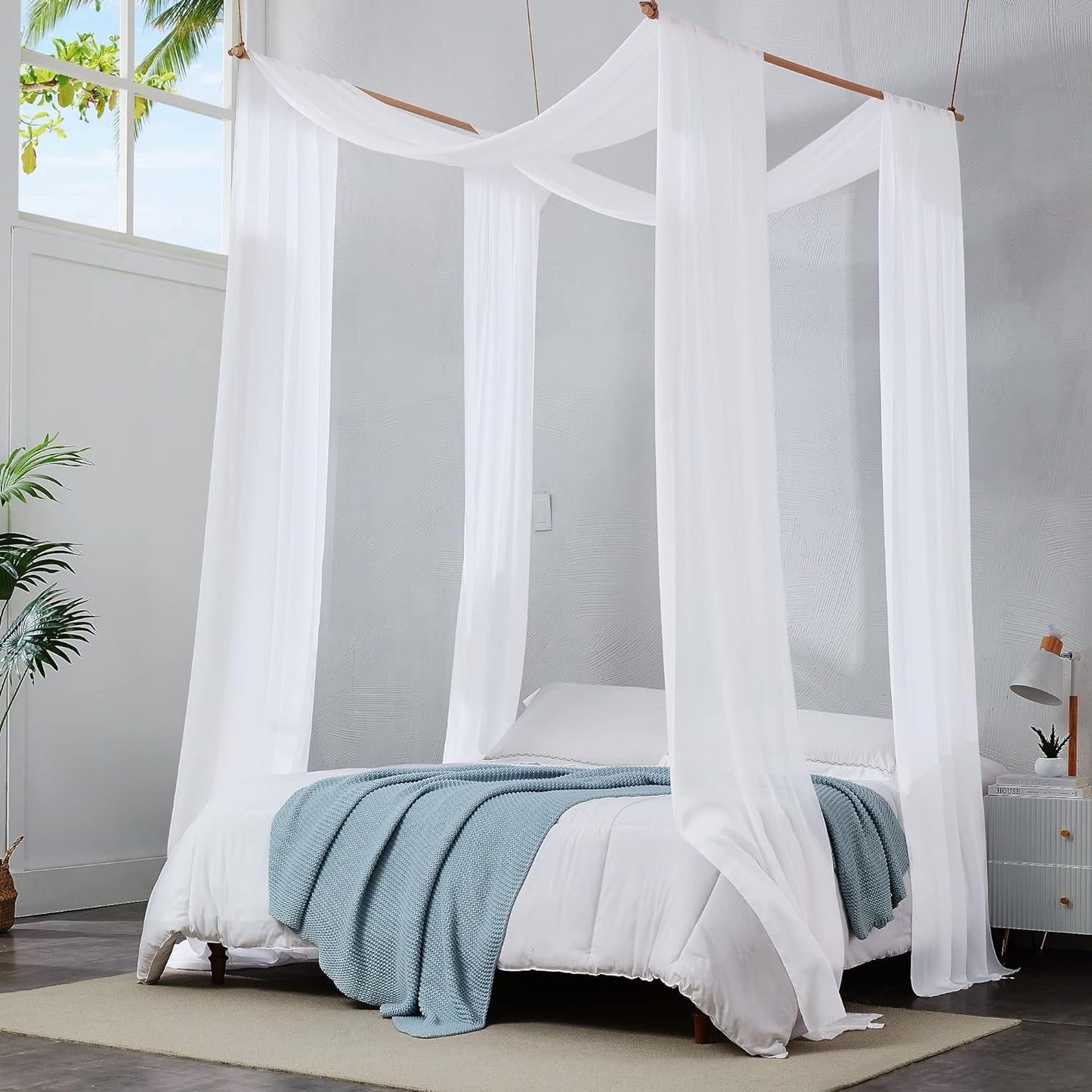 2 Chiffon - WHITE - Canopy Bed Curtains. Bed Canopy Curtains for King or California King Size Bed. Great as Canopy for Girls Room