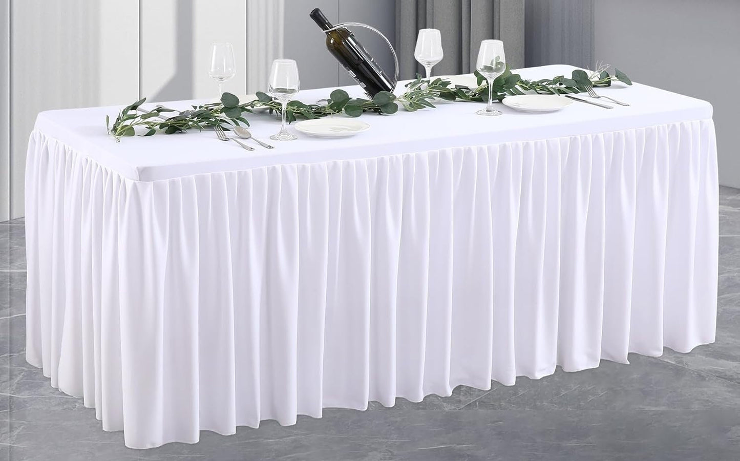 FITTED - Polyester Table Cloth for 6 Foot Rectangle,Fitted Table Cover with Ruffle Table Skirt Party Baby Shower Wedding. 3 Colors Available