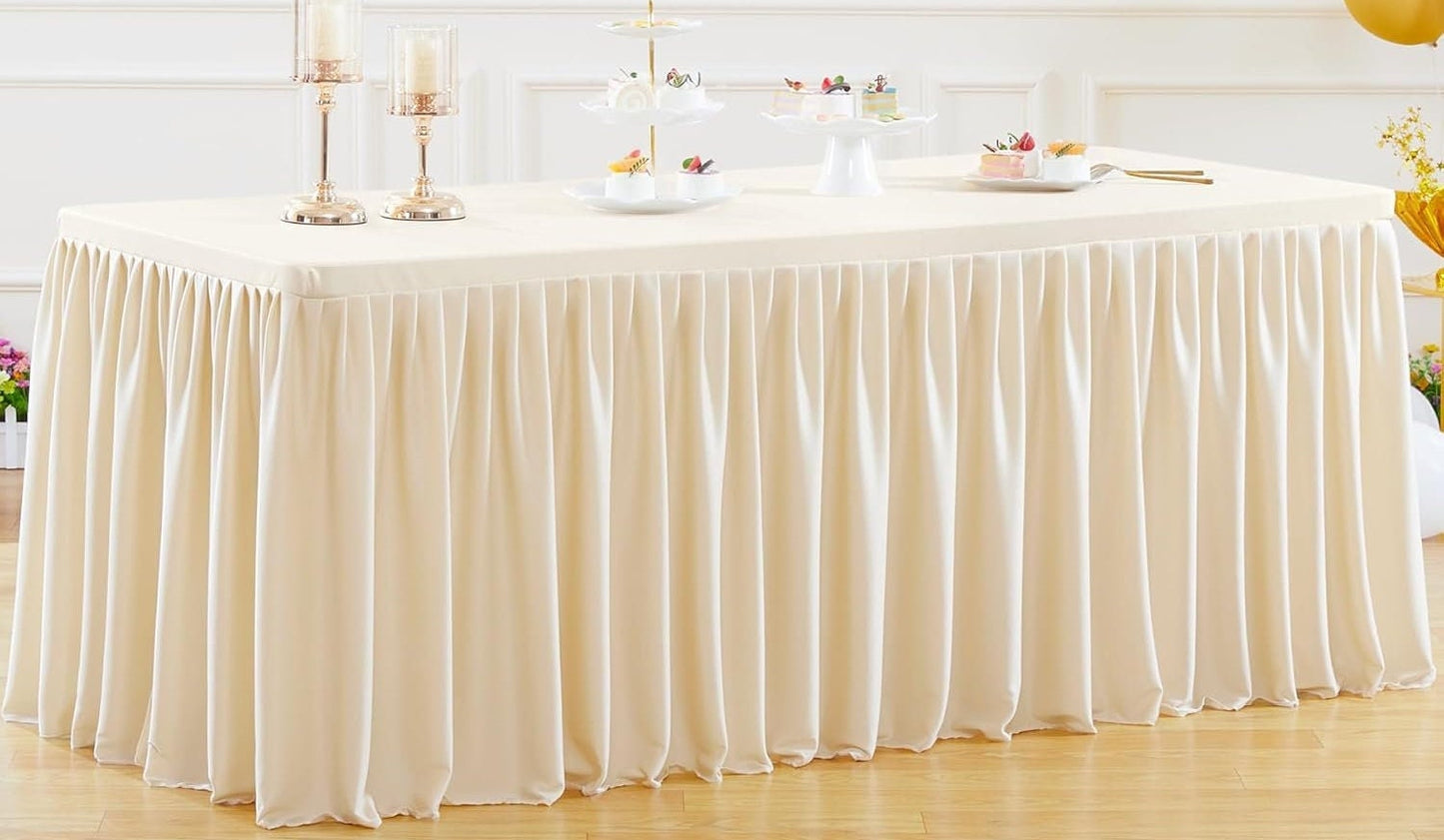 FITTED - Polyester Table Cloth for 6 Foot Rectangle,Fitted Table Cover with Ruffle Table Skirt Party Baby Shower Wedding. 3 Colors Available