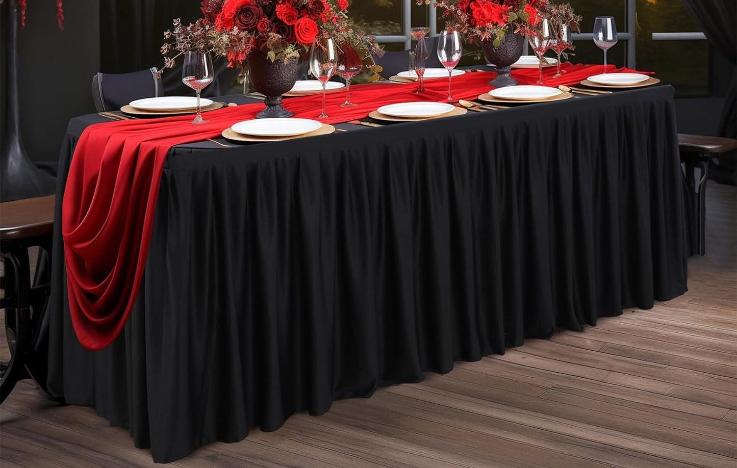 FITTED - Polyester Table Cloth for 6 Foot Rectangle,Fitted Table Cover with Ruffle Table Skirt Party Baby Shower Wedding. 3 Colors Available