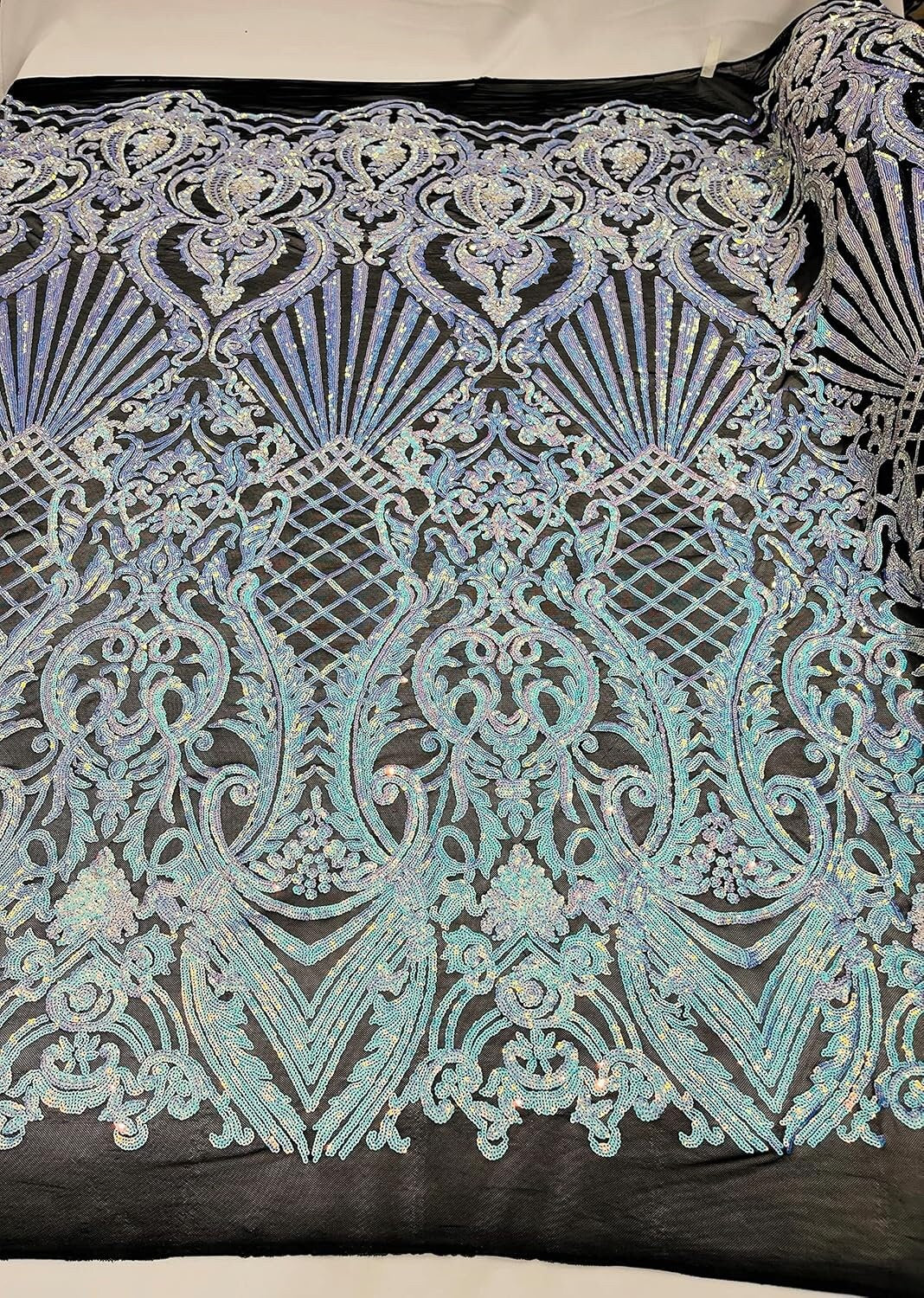 MERMAID TAIL - Shiny Sequin Design 4 Way Stretch Mesh Fabric. Sold By The Yard. Choose Color Below