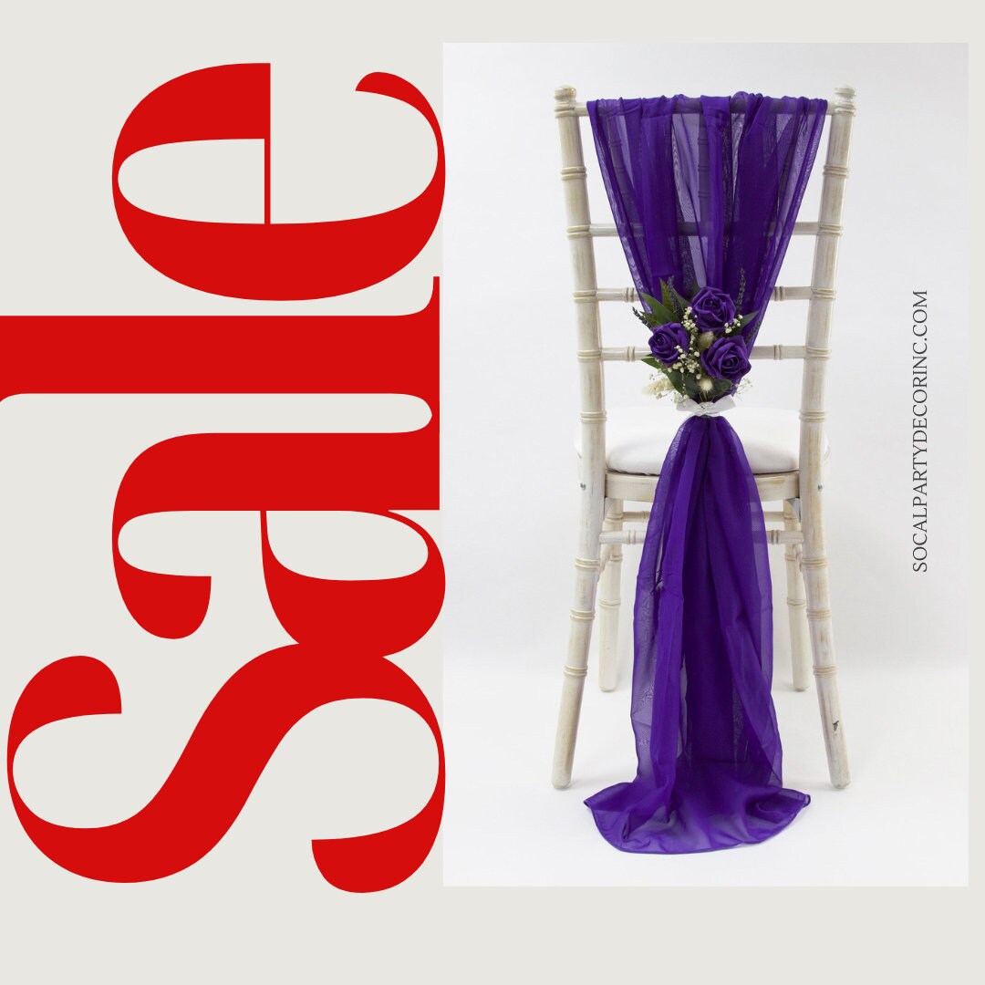 PURPLE - Chiffon Chair Sash Cover Aisle Decorations Draping Fabric for Party Ceremony Reception Floral Arrangement Banquet Outdoor Decor