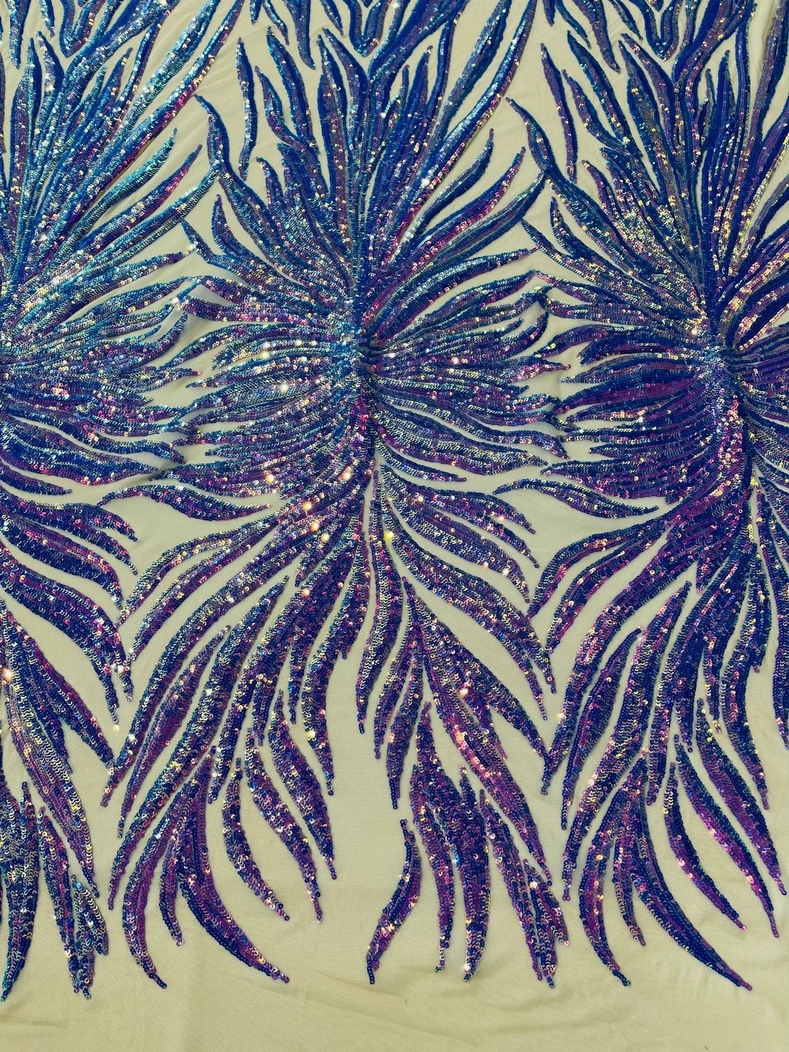 FEATHER FASHION - Shiny Sequin Design 4 Way Stretch Mesh Fabric. Sold By The Yard. Choose Color Below