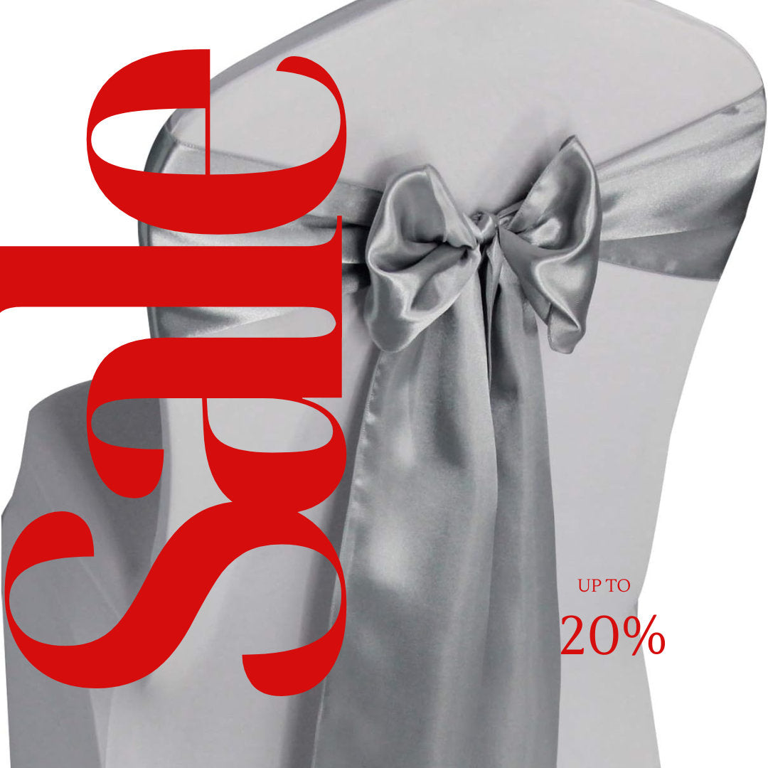 SILVER - SATIN Chair Sashes Bows for Wedding Reception Event Banquets Chair Decoration, Dinning Chair Cover Sash Ribbon Tie Back Supplies
