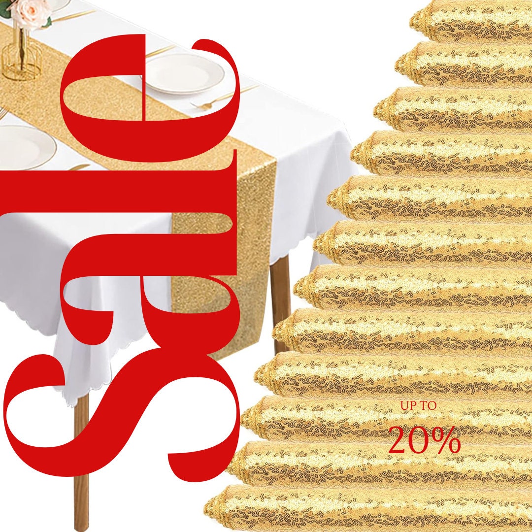 SEQUIN - GOLD - 12" Wide Wedding & Party Decoration Solid Table Runner ( 12" Wide x 90" Long) 1 PC. Sequin Table Runner Glitter Dining Table