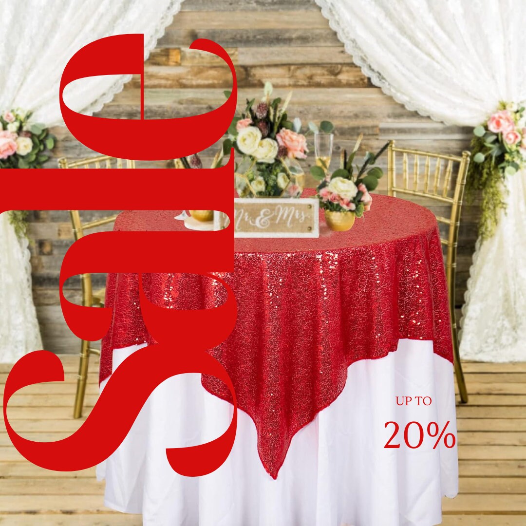 SEQUIN - Sequin Tablecloth - RED - Sequin Overlay Glitter Table Cover Dinning Table Linen for Party Event Decoration Birthday.