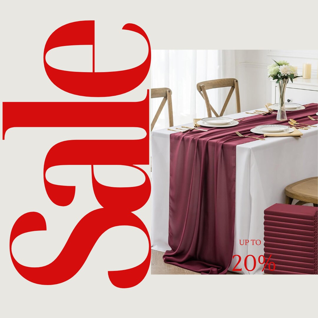 BURGUNDY - Chiffon Table Runner 29" x 108" inch Perfect for Party Sweetest Day Wedding Anniversary Decorations Valentines Day Runners.