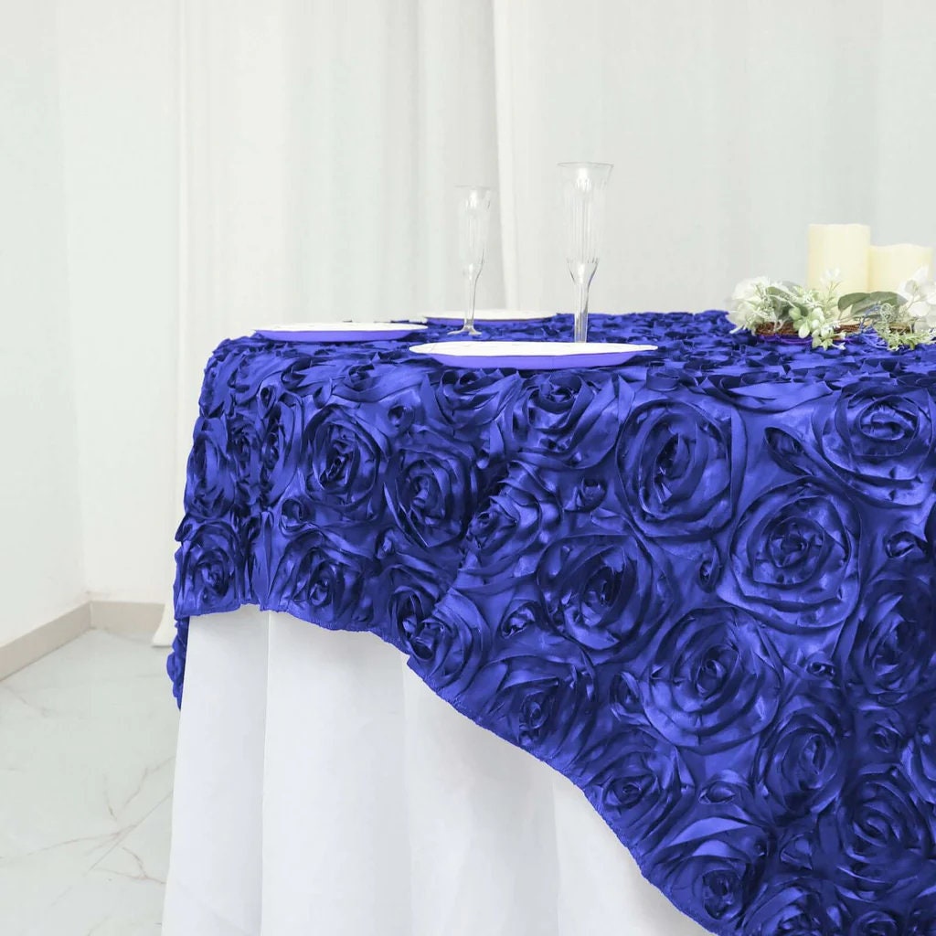 ROYAL BLUE - 3D Rosette Square Tablecloth Overlay- Square Tablecloth Cover for Wedding Party Event Banquet. Choose Size Below