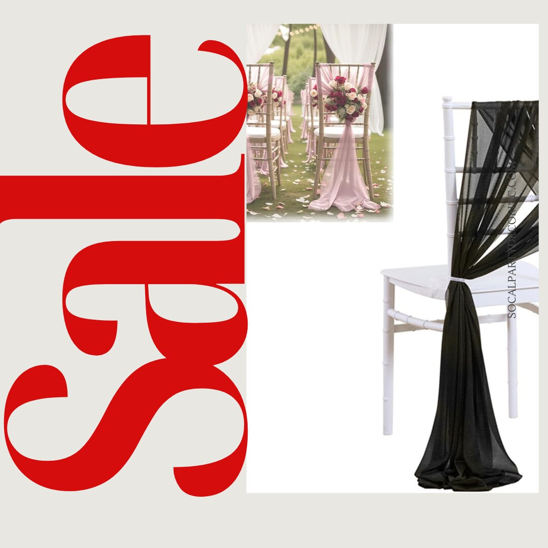 BLACK - Chiffon Chair Sash Cover Aisle Decorations Draping Fabric for Party Ceremony Reception Floral Arrangement Banquet Outdoor Decor