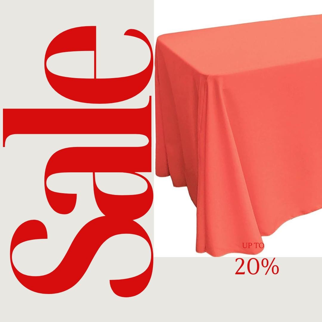 CORAL - Polyester Poplin Washable Rectangular Tablecloth, Table Cover Fabric Cloth for Dinning, Kitchen, Party. Choose Size Below