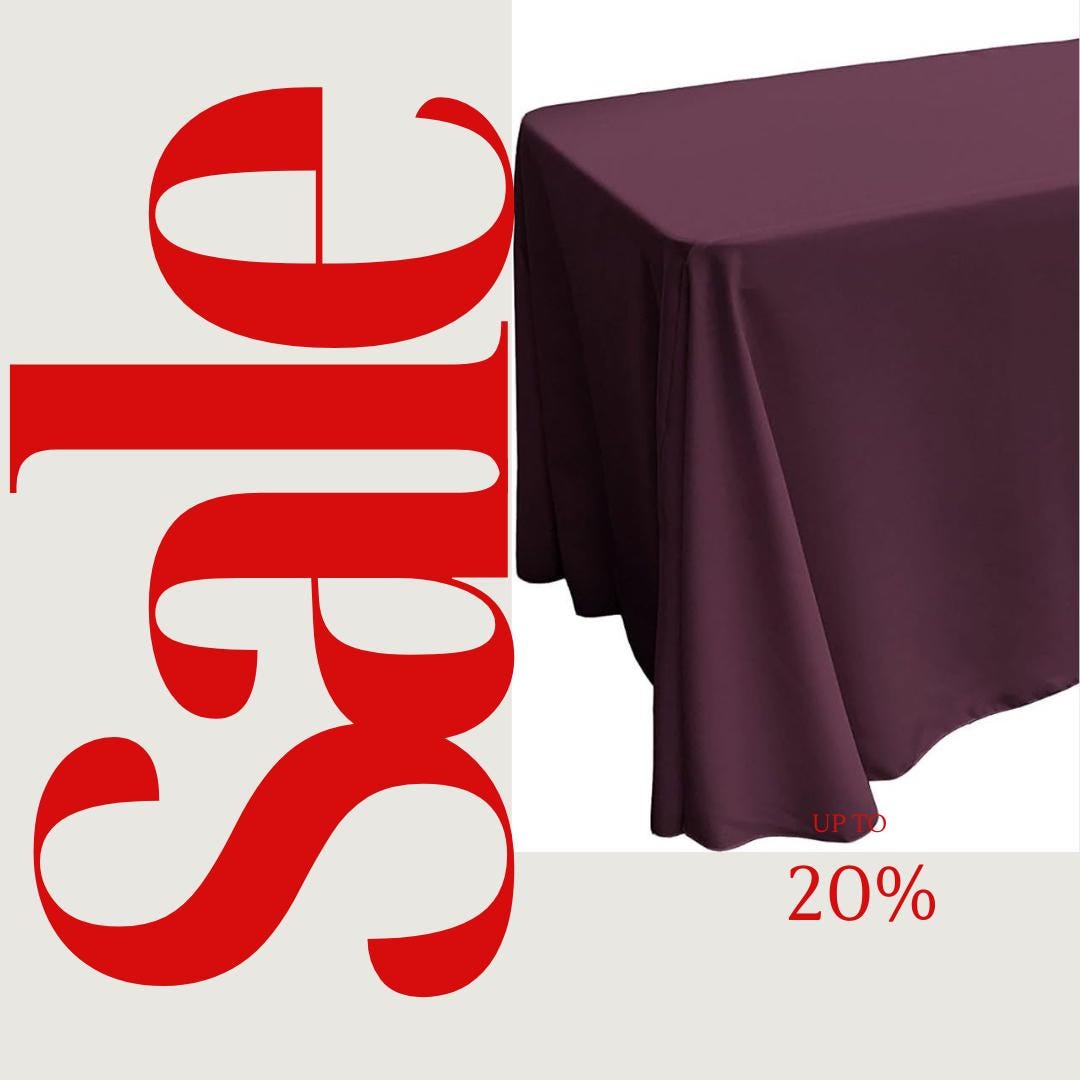 EGGPLANT - Polyester Poplin Washable Rectangular Tablecloth, Table Cover Fabric Cloth for Dinning, Kitchen, Party. Choose Size Below