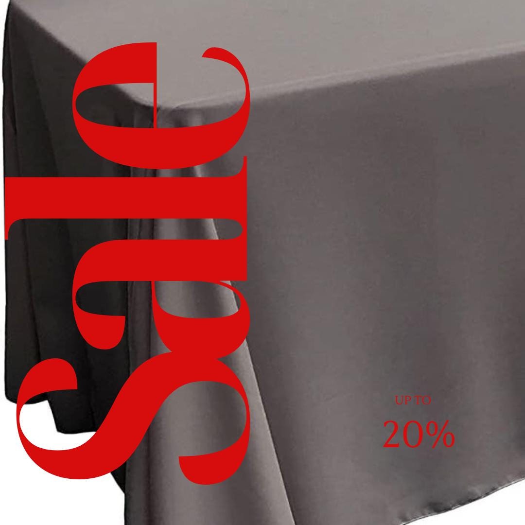 CHARCOAL - Polyester Poplin Washable Rectangular Tablecloth, Table Cover Fabric Cloth for Dinning, Kitchen, Party. Choose Size Below