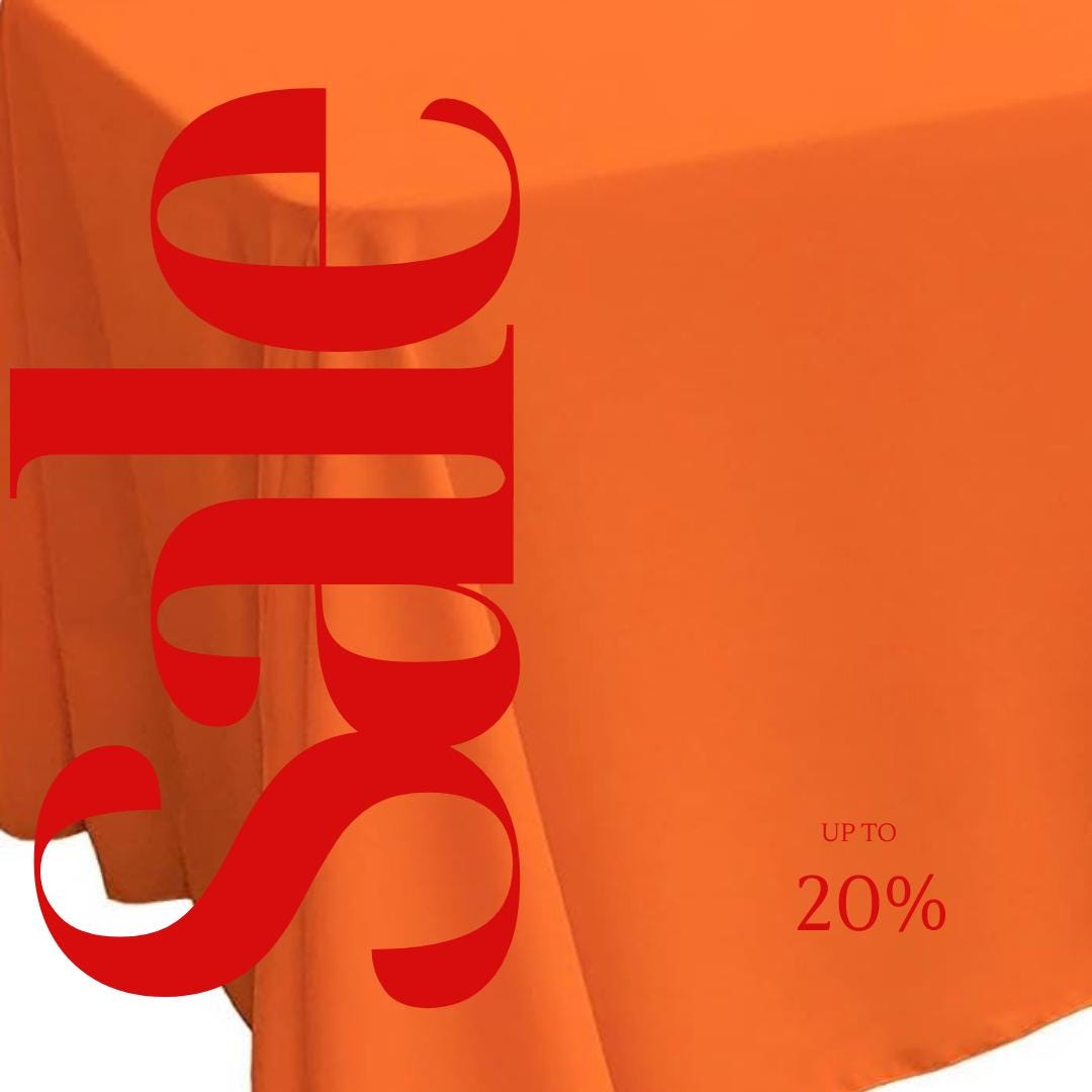 ORANGE - Polyester Poplin Washable Rectangular Tablecloth, Table Cover Fabric Cloth for Dinning, Kitchen, Party. Choose Size Below