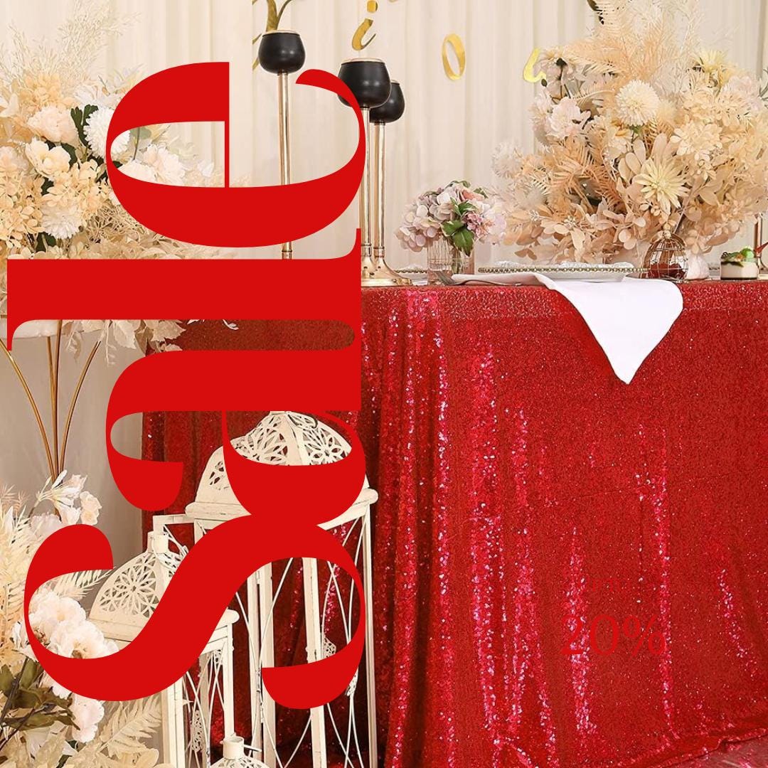 SEQUIN - Sequin Tablecloth - RED - Table Overlay Rainbow Table Cloths With Seams tablecloth Sparkly Wedding Party Decorations.