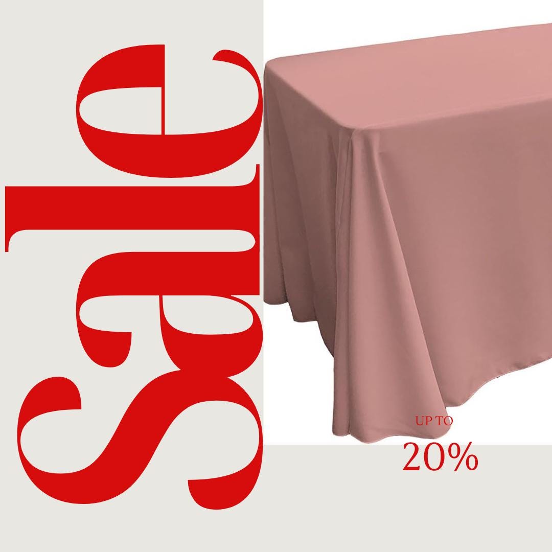 DUSTY ROSE - Polyester Poplin Washable Rectangular Tablecloth, Table Cover Fabric Cloth for Dinning, Kitchen, Party. Choose Size Below