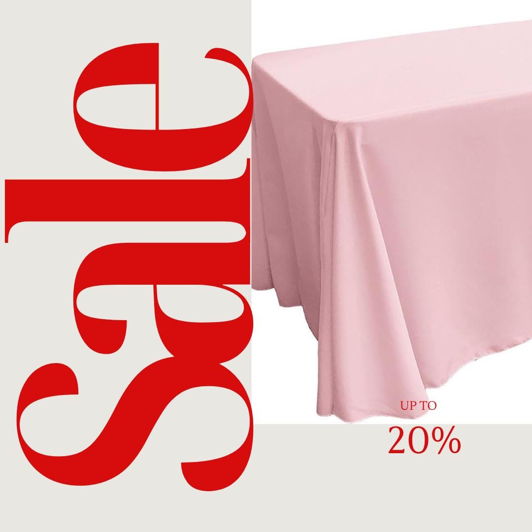 LT PINK - Polyester Poplin Washable Rectangular Tablecloth, Table Cover Fabric Cloth for Dinning, Kitchen, Party. Choose Size Below
