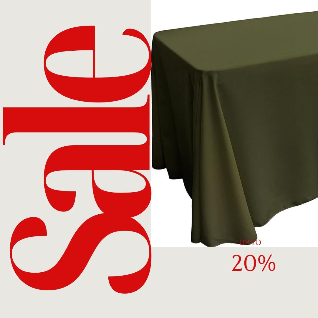 OLIVE - Polyester Poplin Washable Rectangular Tablecloth, Table Cover Fabric Cloth for Dinning, Kitchen, Party. Choose Size Below
