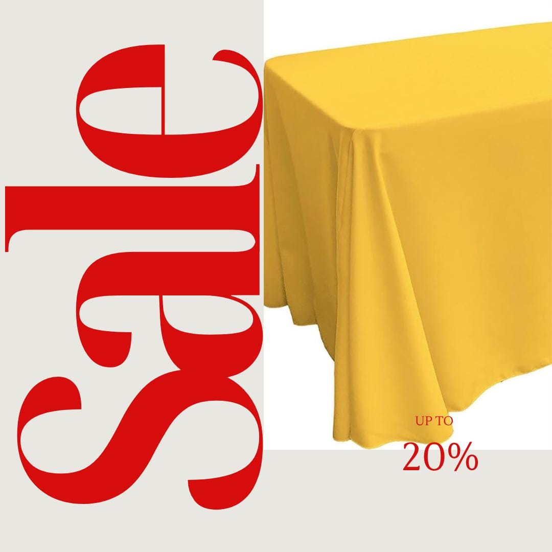 DK YELLOW - Polyester Poplin Washable Rectangular Tablecloth, Table Cover Fabric Cloth for Dinning, Kitchen, Party. Choose Size Below