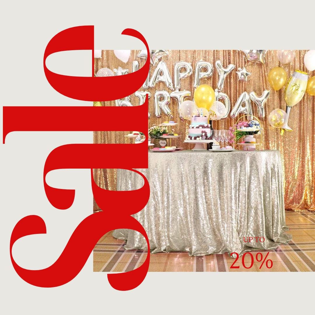 Sequin Tablecloth - CHAMPAGNE - Round Sparkly Table Cloths Table Cover Overlay for Wedding Birthday Party Baby Bridal Shower. Choose Size