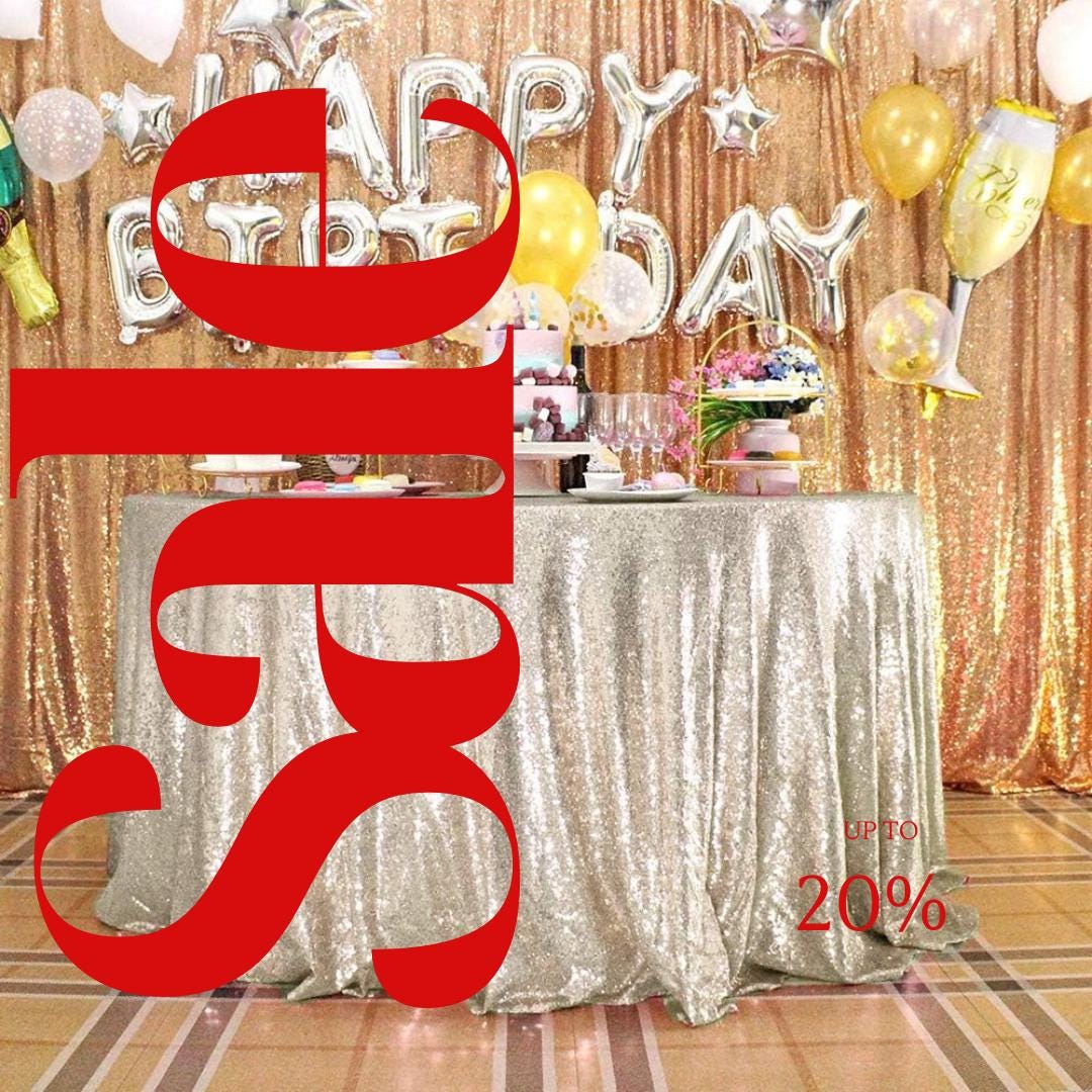 Sequin Tablecloth - CHAMPAGNE - Round Sparkly Table Cloths Table Cover Overlay for Wedding Birthday Party Baby Bridal Shower. Choose Size