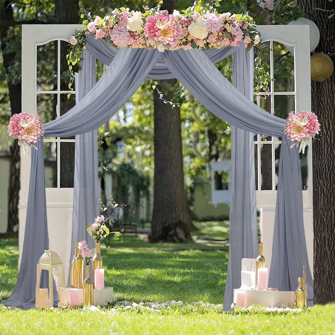 GRAY - Wedding Arch Draping Fabric 4 Panels 28" x 21 Ft Wedding Arch Drapes for Ceremony Chiffon Fabric Drapes Arbor Drapery Wedding