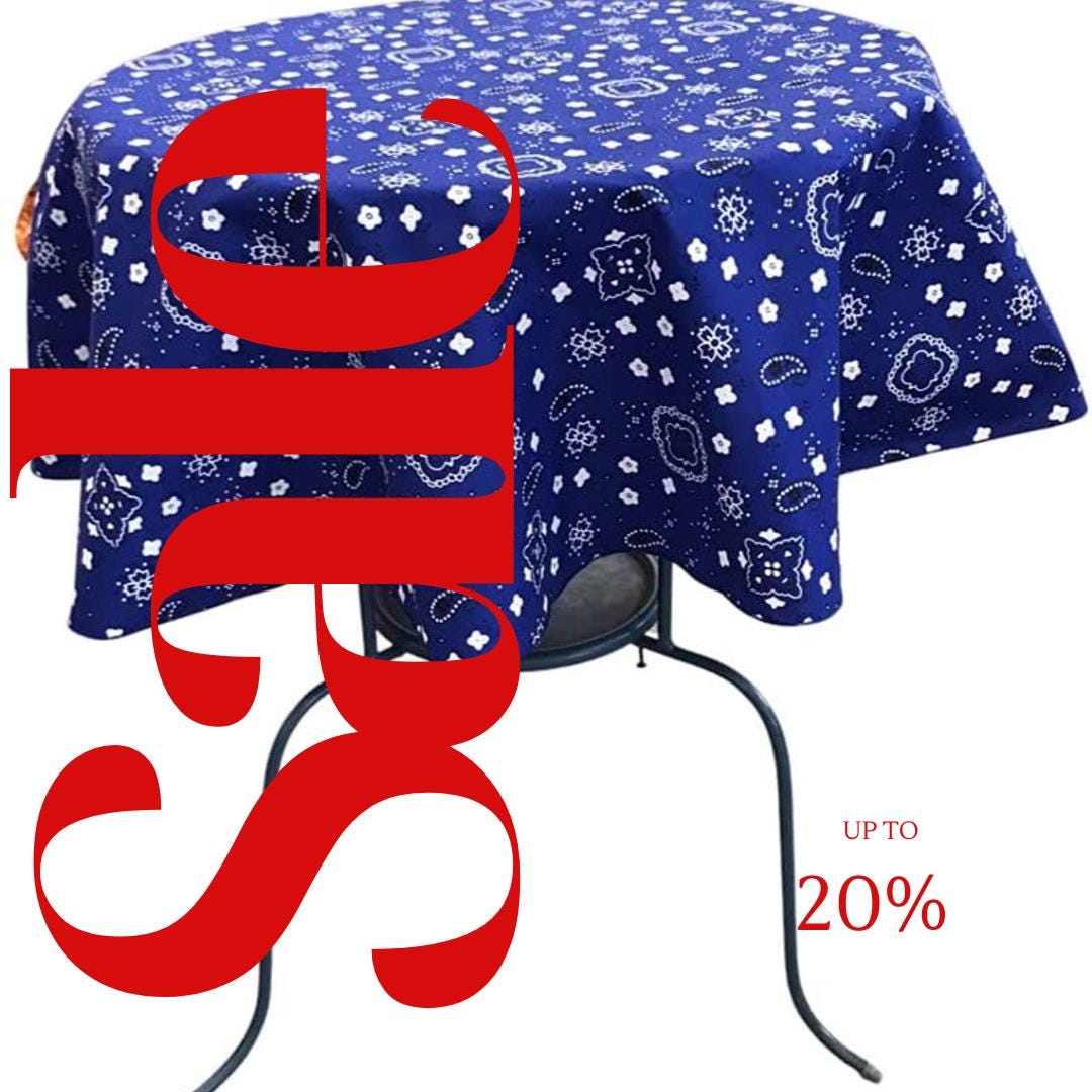 ROYAL BLUE - Bandanna - Round Print Poly Cotton Tablecloth, Table Cover Fabric Table Cloth for Dinning, Kitchen, Party, Holiday