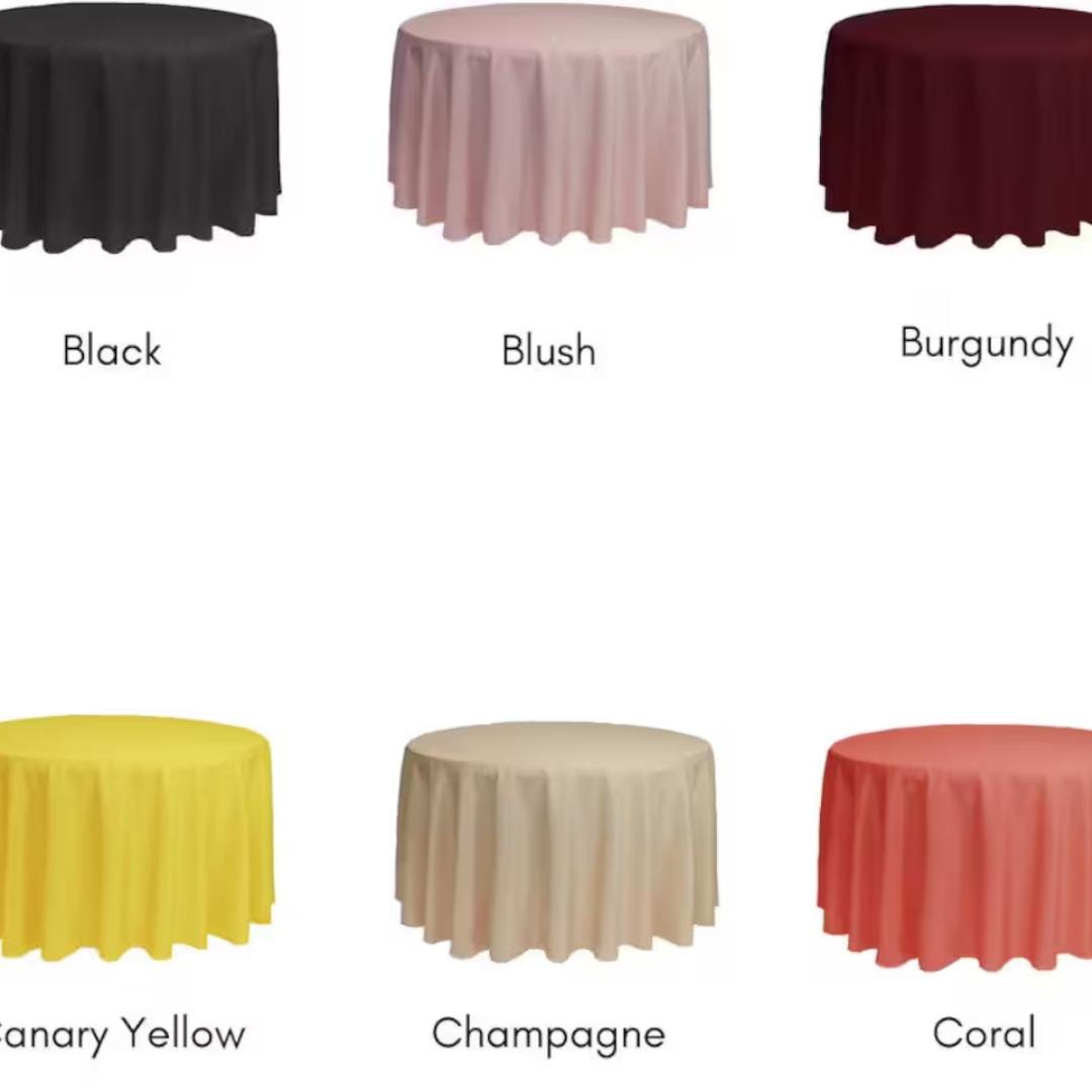 108" ROUND - Polyester Round Poplin Washable Tablecloth - Table Cover Fabric Cloth for Dinning, Kitchen, Party, Holiday. Choose Color