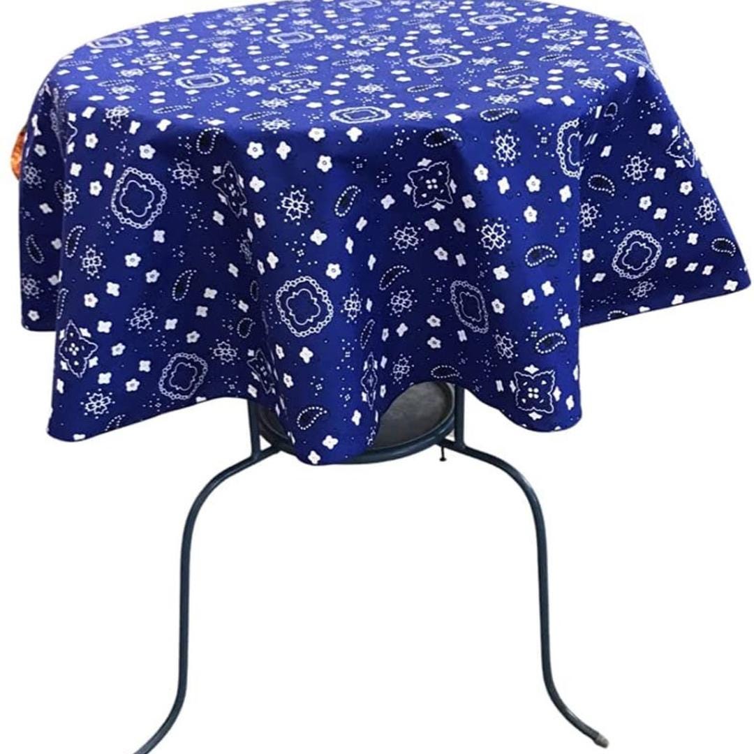ROYAL BLUE - Bandanna - Round Print Poly Cotton Tablecloth, Table Cover Fabric Table Cloth for Dinning, Kitchen, Party, Holiday