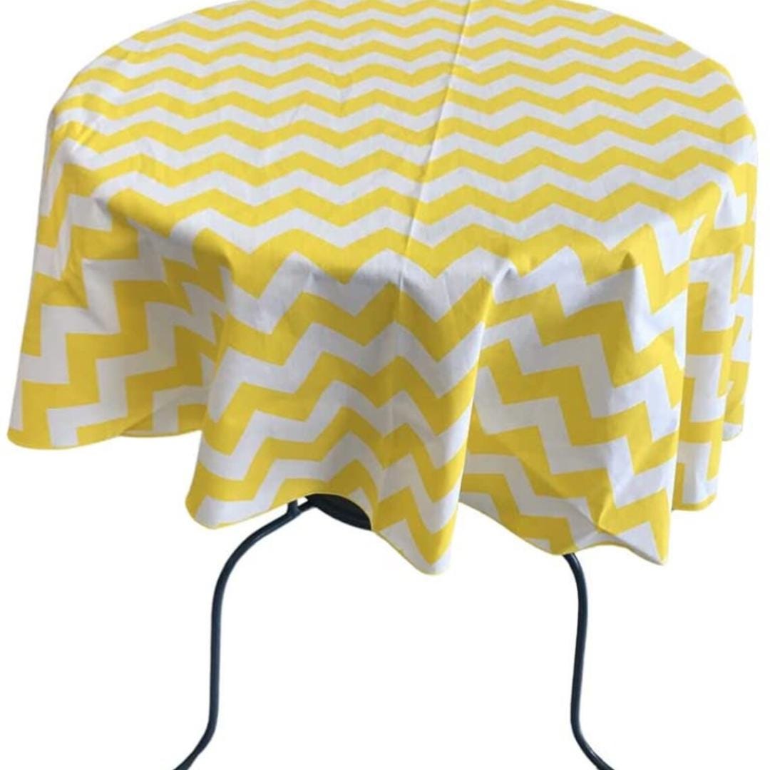 Yellow - Chevron/Zig Zag - Round Print Poly Cotton Tablecloth, Table Cover Fabric Table Cloth for Dinning, Kitchen, Party, Holiday