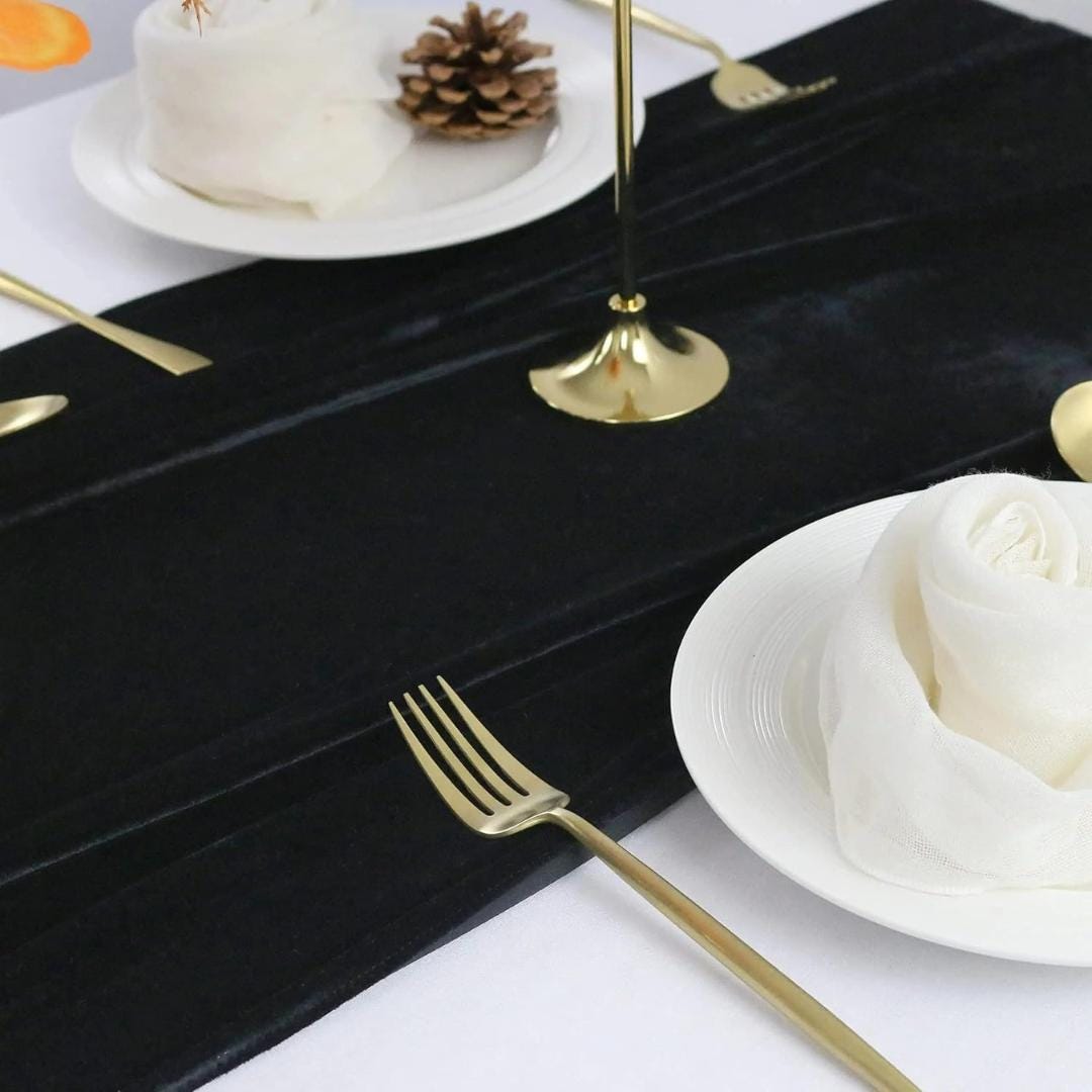 3 Pack - BLACK - Luxurious Wedding Reception Decorations Soft Velvet Fabric for Party Wedding Anniversary Valentines Day Runners.