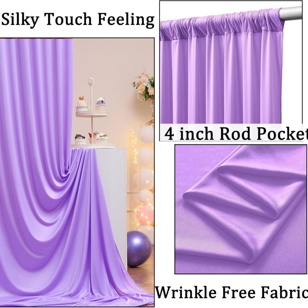 LAVENDER - Wrinkle Free Backdrop Curtains for Parties - 10 Panels 5x10ft Silky Interlock Backdrop for Weddings Birthday Party Curtains