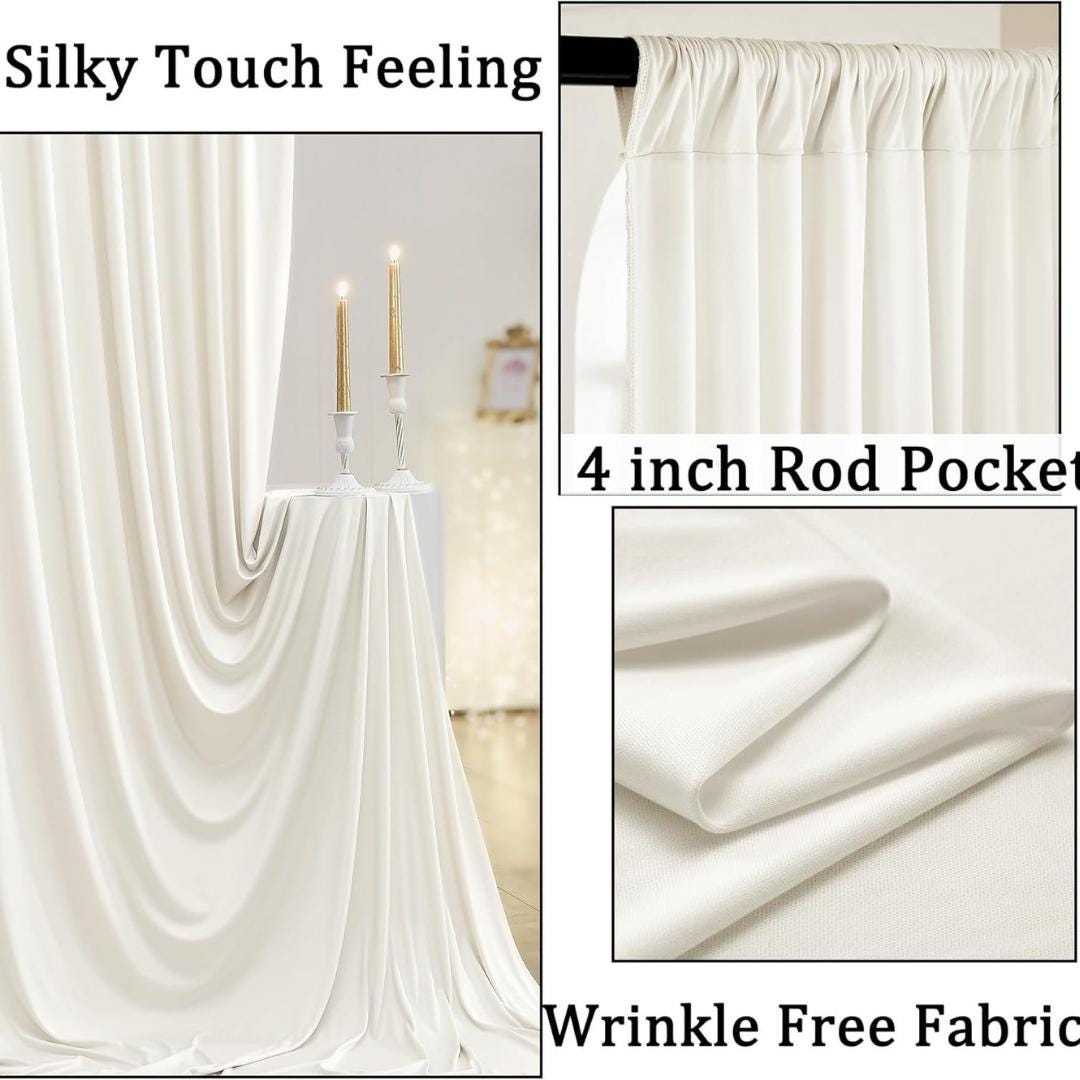 IVORY - Wrinkle Free Backdrop Curtains for Parties - 10 Panels 5x10ft Silky Interlock Backdrop for Weddings Birthday Party Curtains