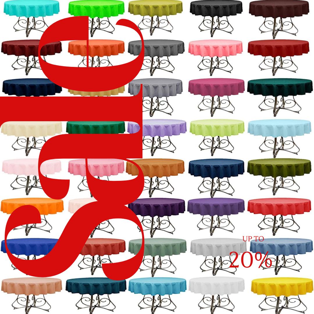 54" ROUND - Polyester Poplin Washable Round Tablecloth - Table Cover Fabric Table Cloth for Dinning, Kitchen, Party, Holiday. Choose Color
