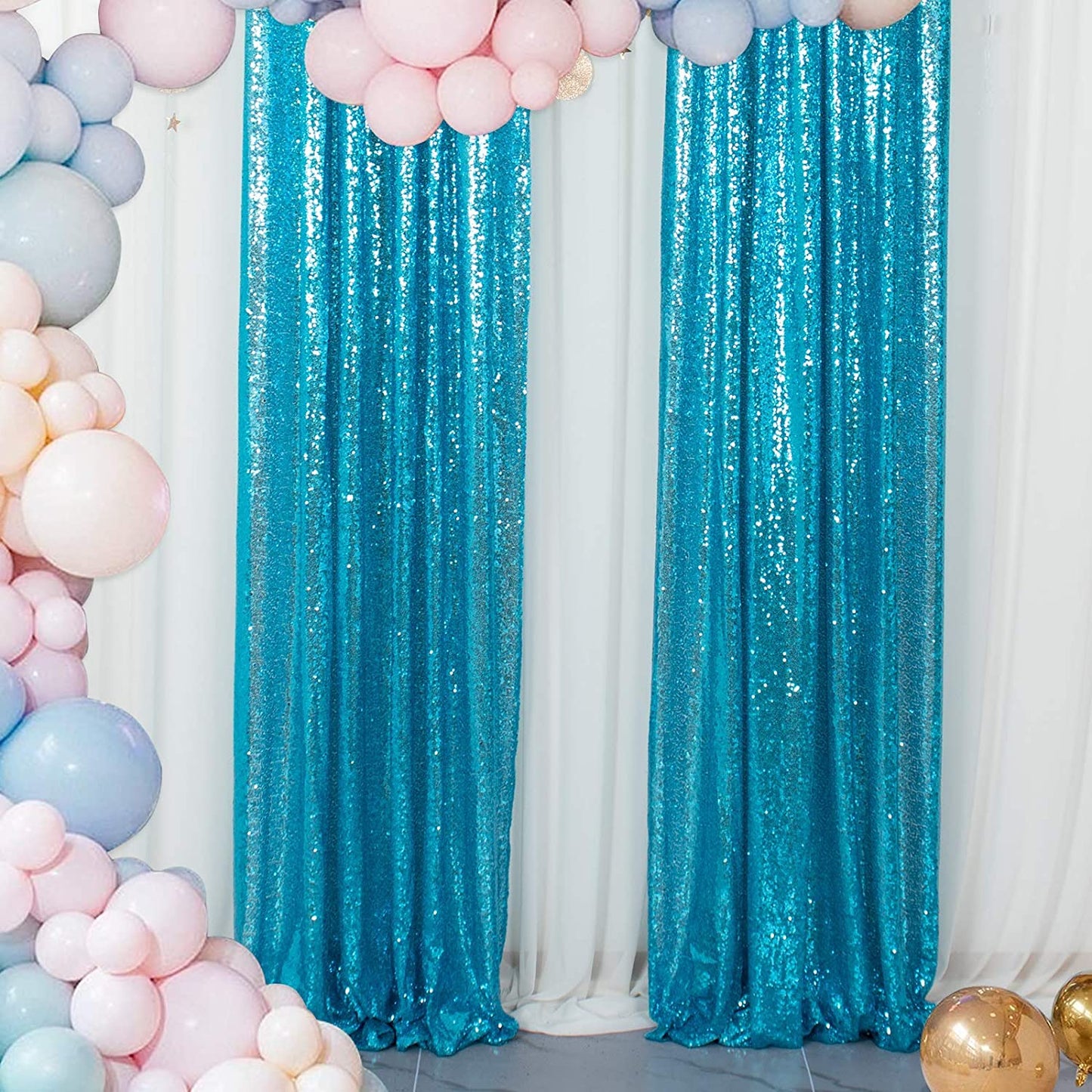 TURQUOISE - Sequin Curtains 2 Panels - Baby Shower Backdrop Glitter Backdrop Sequin Backdrop for Wedding