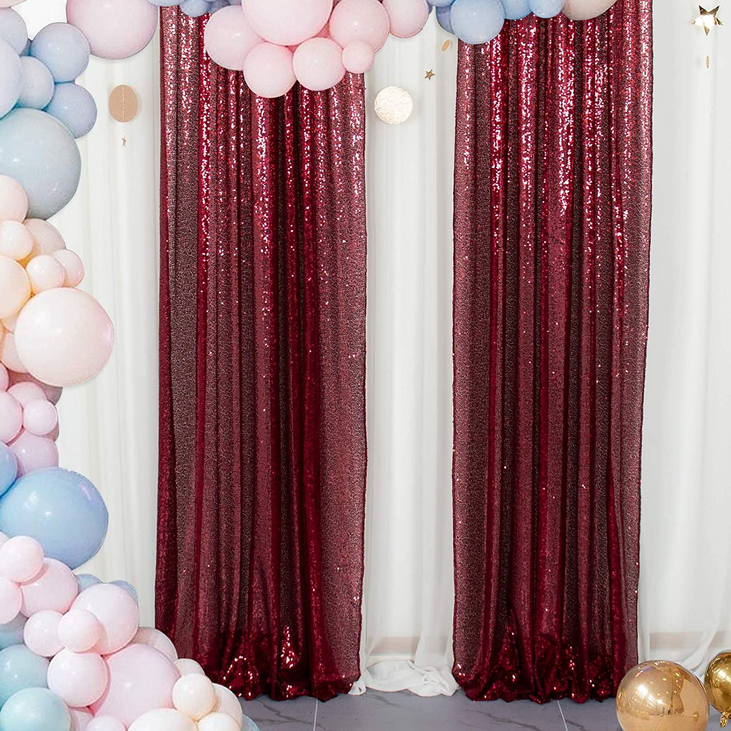 BURGUNDY - Sequin Curtains 2 Panels - Baby Shower Backdrop Glitter Backdrop Sequin Backdrop for Wedding