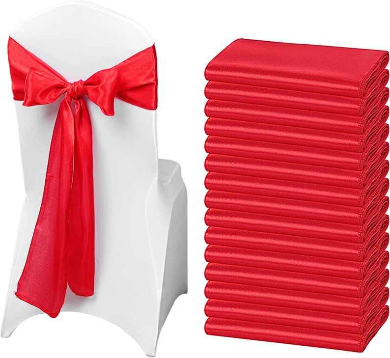 50 PCS Red Satin Chair Sashes Bows Universal Chair Cover for Wedding Reception Restaurant Event Decoration Banquet,Party (7 x 108 inch)