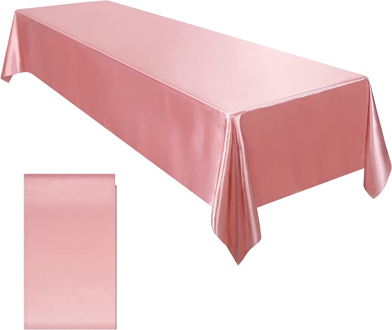 60" Satin Party Tablecloth Table Cover Wedding Rectangle Bright Tablecloth Table Cover Smooth Fabric Tablecloth Decor for Wedding Rose Gold