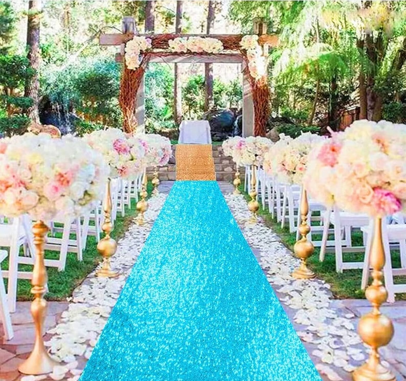TURQUOISE -Aisle Sequin Floor Runner -Perfect For Your Ceremony Floor Carpet Runner Aisle Runners for Weddings Fabric Aisle Runner for Party