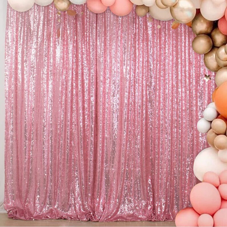 PINK - Sequin Backdrop 1 Panel 10FT x 10FT Christmas Party Backdrop Curtains Glitter Photo Background for Wedding Baby Shower Decoration