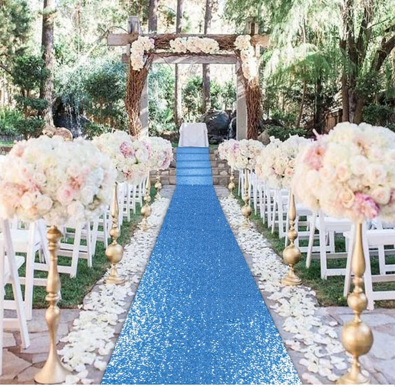 BLUE - Aisle Sequin Floor Runner - Perfect For Your Ceremony Floor Carpet Runner Aisle Runners for Weddings Fabric Aisle Runner for Party