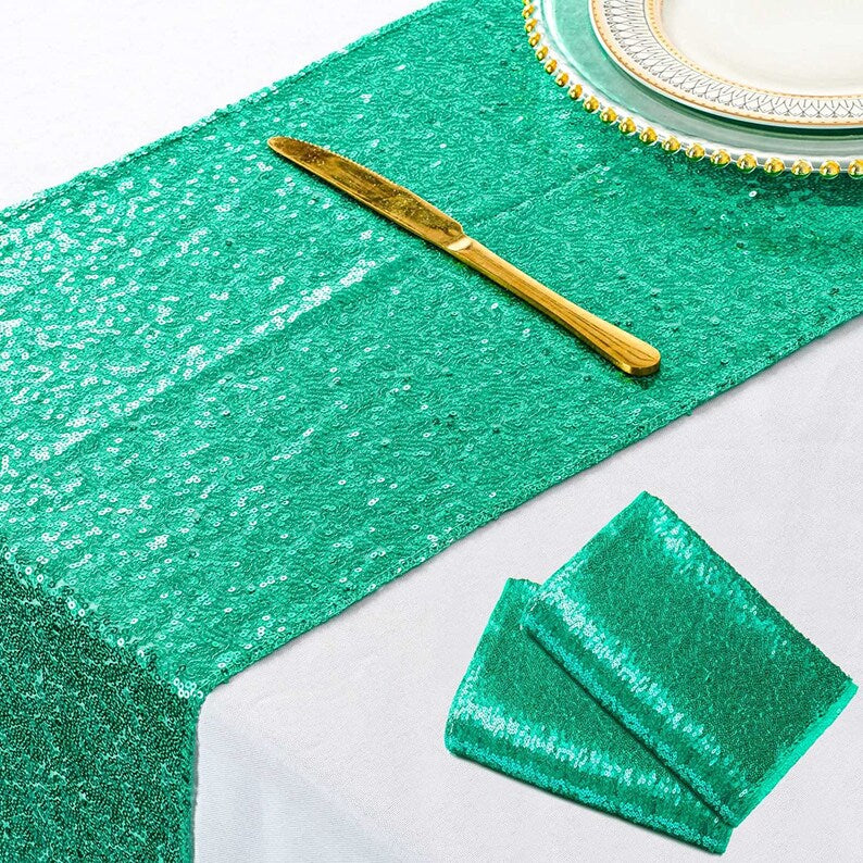4 Pack -- GREEN - Sequin Table Runner Baby Shower Table Runner for Parties Wedding Table Runner Bridal Shower Birthday Event Table Decor