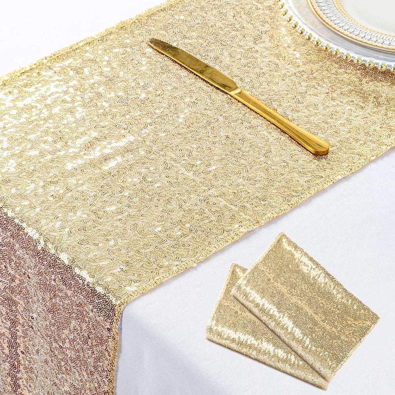 4 Pack -- LT GOLD - Sequin Table Runner Baby Shower Table Runner for Parties Wedding Table Runner Bridal Shower Birthday Event Table Decor