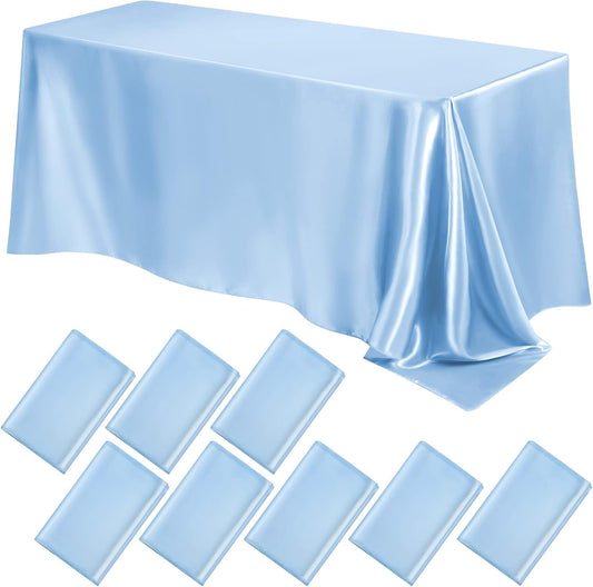 90" LT BLUE - Satin Tablecloth for Wedding Dinning Event Parties Banquet Holiday Decoration Square Rectangle Table Cover