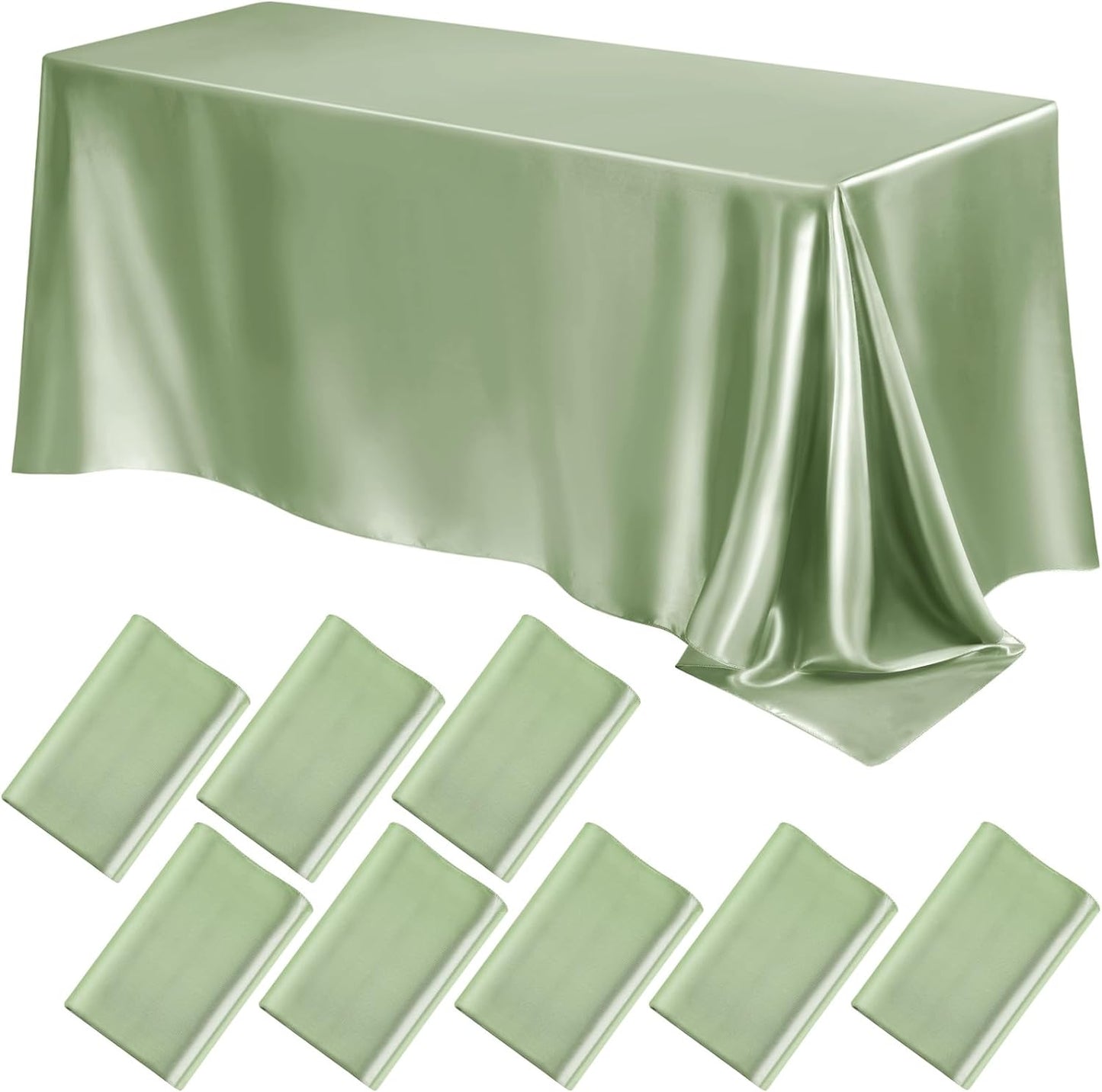 90" SAGE - Satin Tablecloth for Wedding Dinning Event Parties Banquet Holiday Decoration Square Rectangle Table Cover