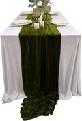 20" x 120"  OLIVE - Luxurious Stretch Velvet Table Runner, 10ft Wedding Reception Decorations Soft Velvet Fabric, Table Linen & Wedding Runners