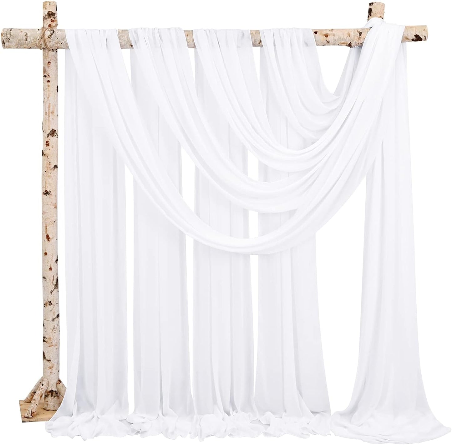 Backdrop Chiffon Curtains 20' x 20' Ft - WHITE - 4 Panels Chiffon Backdrop Curtain Sheer Curtains Wedding Arch Draping Fabric for Parties