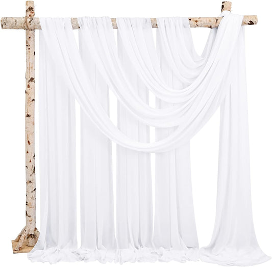 Backdrop Chiffon Curtains 20' x 20' Ft - WHITE - 4 Panels Chiffon Backdrop Curtain Sheer Curtains Wedding Arch Draping Fabric for Parties