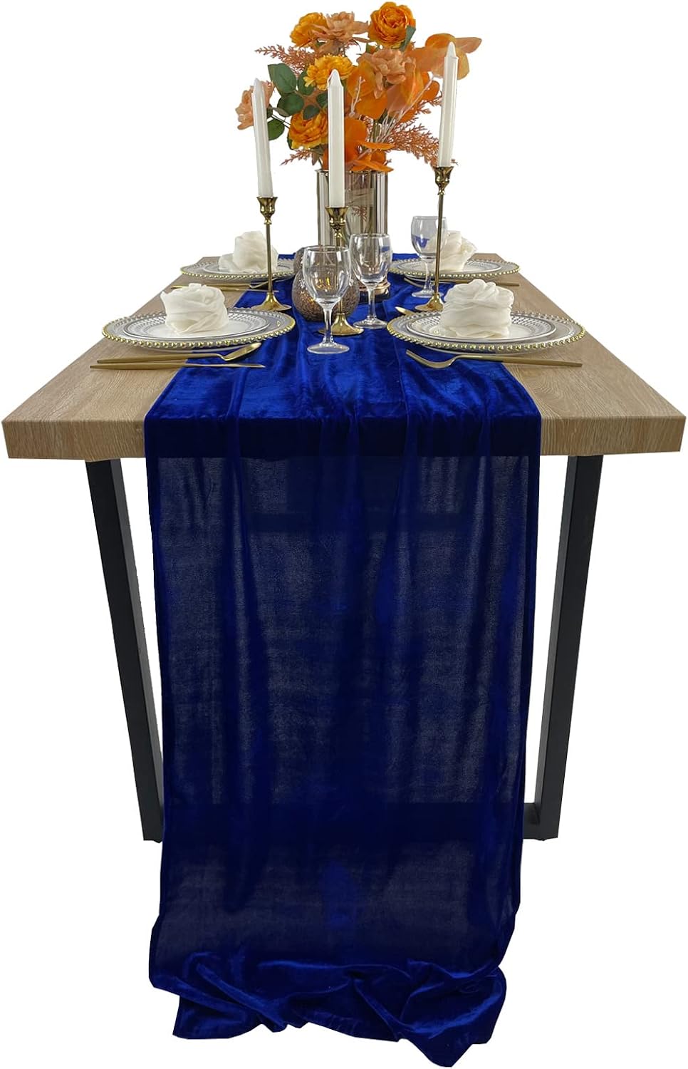 20" x 120"  ROYAL BLUE - Luxurious Stretch Velvet Table Runner, 10ft Wedding Reception Decorations Soft Velvet Fabric, Table Linen & Wedding Runners