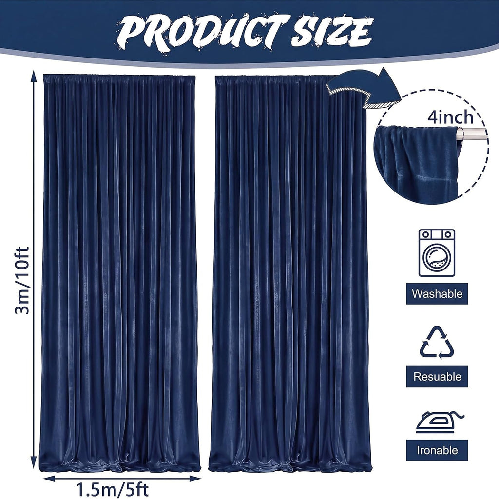 10Ft x 10Ft - Navy - Luxury Velvet Wrinkle Free Backdrop Curtains for Parties - 2 Panels 5x10ft for Weddings Birthday Party Curtains